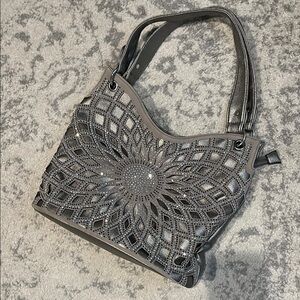 Gray Laser-Cut Shoulder Bag